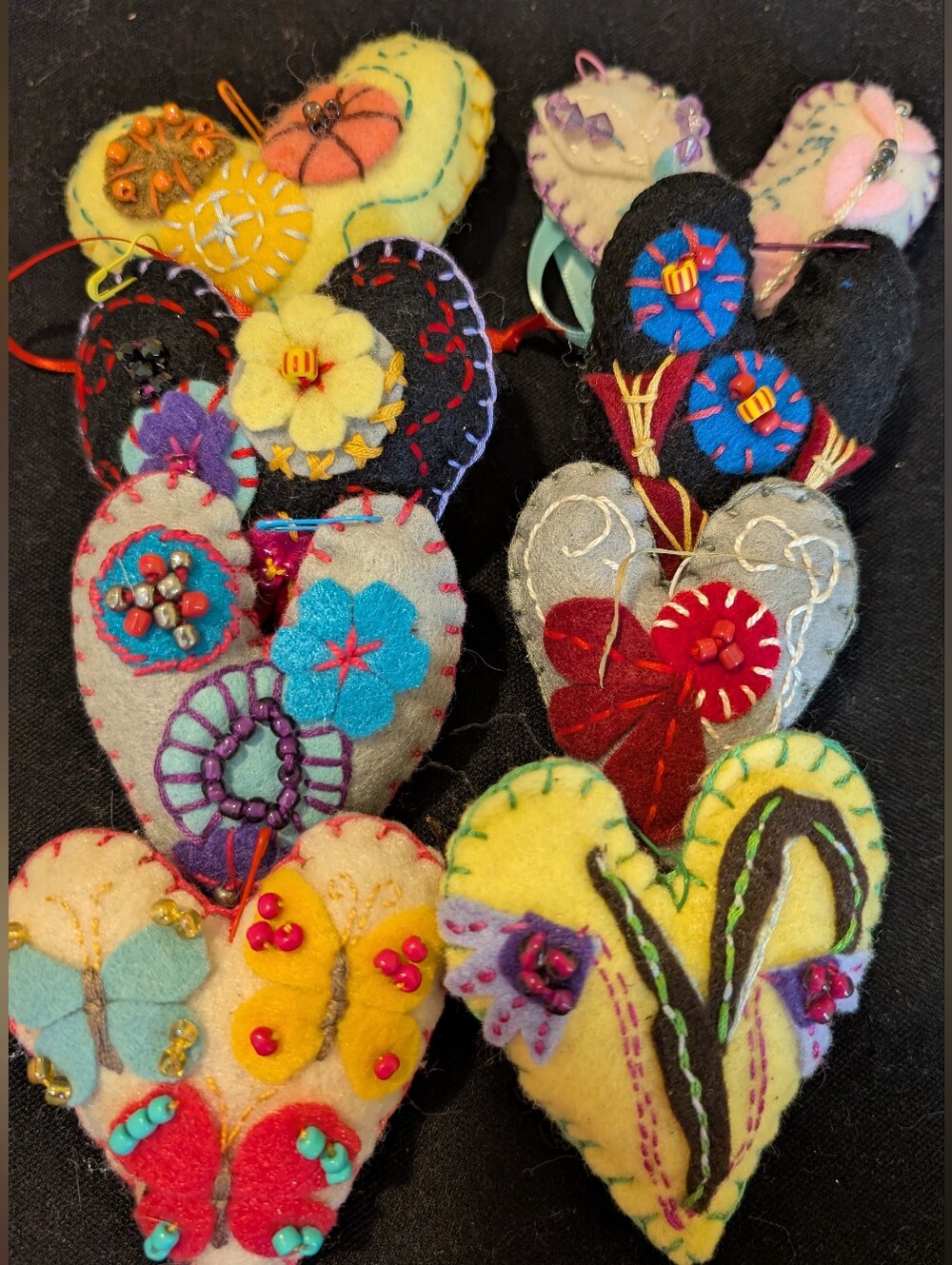Set Of 8 Detailed Handmade Heart Stuffies, Use As Ornaments, Fillers, Favors